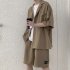 2pcs Men Summer Short Sleeves Shirt Suit Simple Solid Color Casual Lapel Cardigan Tops Loose Shorts 752 Khaki XL