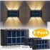 2pcs Outdoor Solar Led Deck Lights Ip65 Waterproof Up Down Wall Lamp For Patio Path Stair Steps Garden Fence Decor warm light