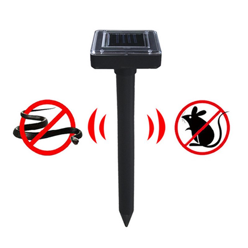 2pcs Outdoor Solar Powered Mole Repeller Powerful Ultrasonic Gopher Snake Mouse Pest Repellent Device for Yard Lawn Farm Garden Black_8 * 9.5 * 35cm