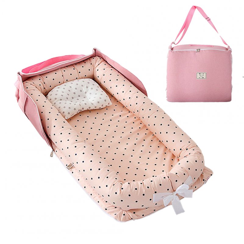 2pcs Portable Baby Nest Bed Pillow For  Boys  Girls Travel Bed Infant Cotton Cradle  Crib  Newborn  Bed pink polka dot_85x45