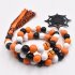 2pcs Rustic Farmhouse Wooden Bead Garland With Tassel Ghost Spider Web Tag For Halloween Shelf Tiered Tray Wall Decor as shown in the picture