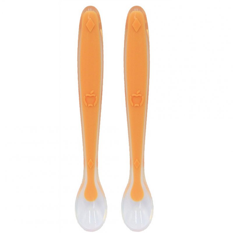 2pcs Silicone Baby Spoon Infant Spoon With Travel Case For Baby Self Feeding Training Yellow+yellow