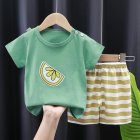 2pcs Summer Cotton T-shirt Suit For Boys Girls Cartoon Printing Short Sleeves Tops Shorts For 0-8 Years Old Kids lemon 1-2Y 90cm