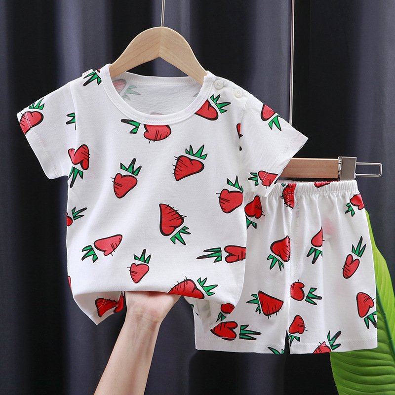 2pcs Summer Cotton T-shirt Suit For Boys Girls Cartoon Printing Short Sleeves Tops Shorts For 0-8 Years Old Kids cartoon radish 3-4Y 100cm
