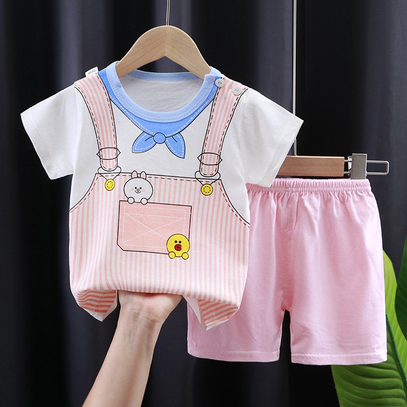 2pcs Summer Cotton T-shirt Suit For Boys Girls Cartoon Printing Short Sleeves Tops Shorts For 0-8 Years Old Kids girls suspenders 0-1Y 80cm