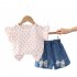 2pcs Summer Cotton Tops Suit For Girls Sweet Flying Sleeves Shirt Denim Shorts Set For Kids Aged 0 4 pink 3 4Y 110cm
