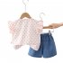 2pcs Summer Cotton Tops Suit For Girls Sweet Flying Sleeves Shirt Denim Shorts Set For Kids Aged 0 4 yellow 1 2Y 90cm