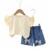 2pcs Summer Cotton Tops Suit For Girls Sweet Flying Sleeves Shirt Denim Shorts Set For Kids Aged 0 4 orange 0 1Y 80cm