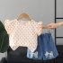 2pcs Summer Cotton Tops Suit For Girls Sweet Flying Sleeves Shirt Denim Shorts Set For Kids Aged 0 4 orange 0 1Y 80cm