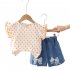 2pcs Summer Cotton Tops Suit For Girls Sweet Flying Sleeves Shirt Denim Shorts Set For Kids Aged 0 4 orange 0 1Y 80cm