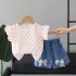 2pcs Summer Cotton Tops Suit For Girls Sweet Flying Sleeves Shirt Denim Shorts Set For Kids Aged 0 4 pink 0 1Y 80cm