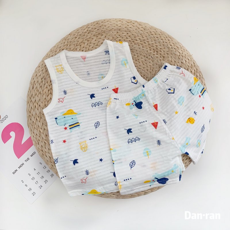 2pcs Summer Cotton Vest Suit Children Cartoon Printing Sleeveless Tank Top Shorts Suit For Boys Girls puppy 3-4Y 110cm