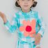 2pcs Summer Girls Split Swimsuit Long Sleeves Sunscreen Quick drying Swimwear Shorts Suit orange M
