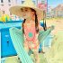 2pcs Summer Girls Split Swimsuit Long Sleeves Sunscreen Quick drying Swimwear Shorts Suit orange M