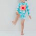2pcs Summer Girls Split Swimsuit Long Sleeves Sunscreen Quick drying Swimwear Shorts Suit orange M