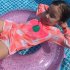 2pcs Summer Girls Split Swimsuit Long Sleeves Sunscreen Quick drying Swimwear Shorts Suit blue  XL