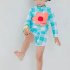 2pcs Summer Girls Split Swimsuit Long Sleeves Sunscreen Quick drying Swimwear Shorts Suit blue  3XL