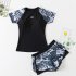 2pcs Summer Split Swimsuit For Women Short Sleeves Conservative Sports Quick drying Bathing Suit For Hot Spring E62 M