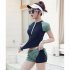 2pcs Summer Split Swimsuit For Women Short Sleeves Conservative Sports Quick drying Bathing Suit For Hot Spring E62 M