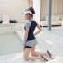 2pcs Summer Split Swimsuit For Women Short Sleeves Conservative Sports Quick drying Bathing Suit For Hot Spring E62 2XL