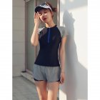 2pcs Summer Split Swimsuit For Women Short Sleeves Conservative Sports Quick-drying Bathing Suit For Hot Spring E64 M