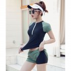 2pcs Summer Split Swimsuit For Women Short Sleeves Conservative Sports Quick-drying Bathing Suit For Hot Spring E65 M