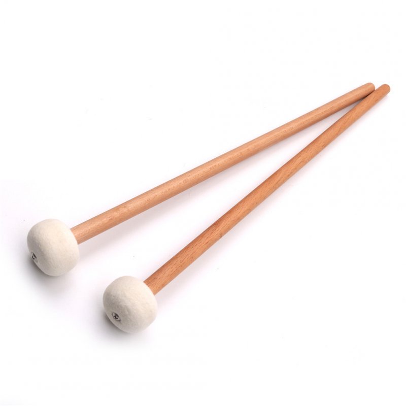 2pcs Timpani Mallet Drumstick Felt Head Wood Handle Anti-slip Bass Drum Sticks Indispensable Accessory for Musical Instrument white