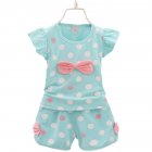 2pcs Toddler Girls Short Sleeve Printed Bowknot Shirt Top Shorts Outfits Summer Cotton Clothes Baby Suit blue 18-24M 90cm