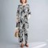 2pcs Women Ethnic Style Suit Summer Short Sleeves Loose Large Size T shirt Cropped Harem Pants black square S