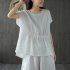 2pcs Women Fashion Cotton Linen Suit Short Sleeves Solid Color Shirt Casual Shorts Two piece Set Khaki XXXXL