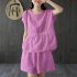 2pcs Women Fashion Cotton Linen Suit Short Sleeves Solid Color Shirt Casual Shorts Two piece Set black XL