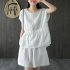2pcs Women Fashion Cotton Linen Suit Short Sleeves Solid Color Shirt Casual Shorts Two piece Set black XL