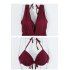 2pcs Women Fashion Split Swimsuit Backless Slim Fit Underwire Bra Bodysuit Two piece Swimwear For Hot Spring wine red M