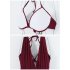 2pcs Women Fashion Split Swimsuit Backless Slim Fit Underwire Bra Bodysuit Two piece Swimwear For Hot Spring wine red M