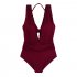 2pcs Women Fashion Split Swimsuit Backless Slim Fit Underwire Bra Bodysuit Two piece Swimwear For Hot Spring wine red M