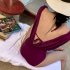2pcs Women Fashion Split Swimsuit Backless Slim Fit Underwire Bra Bodysuit Two piece Swimwear For Hot Spring wine red M