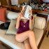 2pcs Women Fashion Split Swimsuit Backless Slim Fit Underwire Bra Bodysuit Two piece Swimwear For Hot Spring wine red M