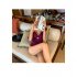 2pcs Women Fashion Split Swimsuit Backless Slim Fit Underwire Bra Bodysuit Two piece Swimwear For Hot Spring wine red XL