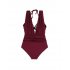 2pcs Women Fashion Split Swimsuit Backless Slim Fit Underwire Bra Bodysuit Two piece Swimwear For Hot Spring wine red XL