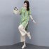 2pcs Women Fashion Sports Suit Short Sleeves Round Neck Sweet Printing Shirt Casual Cropped Pants Two piece Set orange XXL