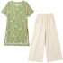 2pcs Women Fashion Sports Suit Short Sleeves Round Neck Sweet Printing Shirt Casual Cropped Pants Two piece Set orange XXL