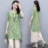 2pcs Women Fashion Sports Suit Short Sleeves Round Neck Sweet Printing Shirt Casual Cropped Pants Two piece Set green M