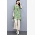 2pcs Women Fashion Sports Suit Short Sleeves Round Neck Sweet Printing Shirt Casual Cropped Pants Two piece Set green M