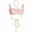 2pcs Women High Waist Bikini Swimsuit Set Retro Moroccan Printed Sexy Backless Lace up Tops Quick drying Briefs Suit Pink XL