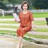 2pcs Women Loose Short Sleeves T shirt Set Summer Casual Printing Tops Cropped Pants Two piece Suit Orange 3XL