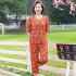2pcs Women Loose Short Sleeves T shirt Set Summer Casual Printing Tops Cropped Pants Two piece Suit Orange 3XL
