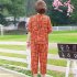 2pcs Women Loose Short Sleeves T shirt Set Summer Casual Printing Tops Cropped Pants Two piece Suit Orange 3XL
