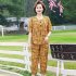 2pcs Women Loose Short Sleeves T shirt Set Summer Casual Printing Tops Cropped Pants Two piece Suit Orange 3XL