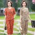 2pcs Women Loose Short Sleeves T shirt Set Summer Casual Printing Tops Cropped Pants Two piece Suit Orange 3XL