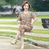 2pcs Women Loose Short Sleeves T shirt Set Summer Casual Printing Tops Cropped Pants Two piece Suit Orange 3XL